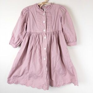 Vintage Cornelloki Dress Kids 4 Pink Floral Jacquard‎ Scalloped Hem Button Front